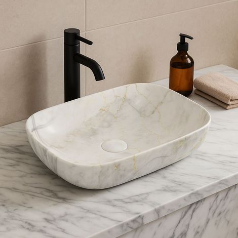 Signature Angelica Countertop Basin with Unslotted Waste 460mm Wide 0 Tap Hole - White Marble (1/3)