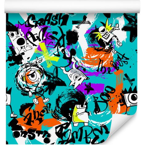 Carta da parati con mostri graffiti colorati per soggiorno e camera da letto, 50x1000 cm (1/5)