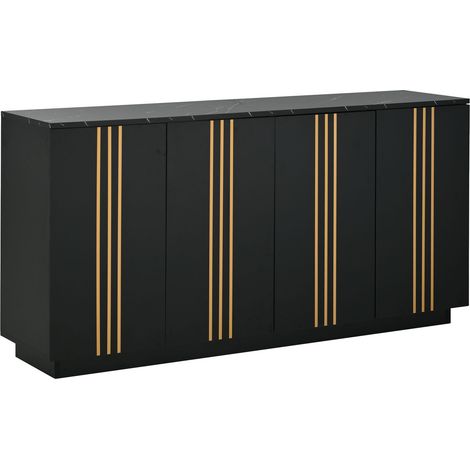 Credenza da soggiorno a 4 ante 140 x 35 x 70 cm nera e dorata HOMVRA (1/5)