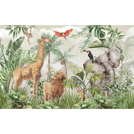 Papier peint panoramique Enfants - Animaux de la Jungle - 130 cm x 81 cm (1/2)