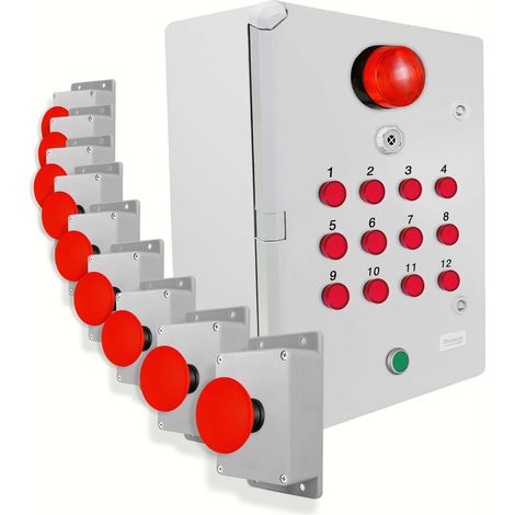 Système identification alerte sans-fil 300m - 9 boutons coup de poing / Sirène / Flash / LEDs / Bouton d'arrêt (DA600+) (1/5)