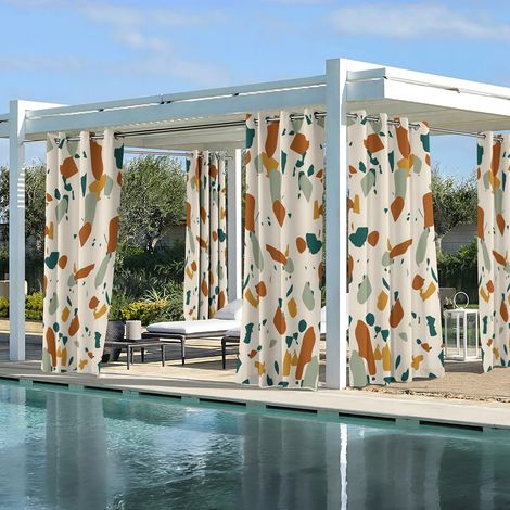 Rideau extérieur résistant aux intempéries en deux parties pour balcon, tonnelle, jardin, terrasse, parterre de fleurs, L 200 cm x H 200 cm (1/5)
