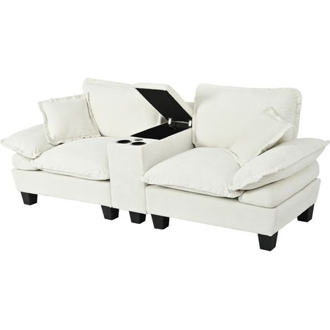 Canapé modulable nuage avec porte-gobelets, rangement, 2 coussins, tissu beige, ports USB et style bateau pour salon ou appartement - CHICFURN (1/5)
