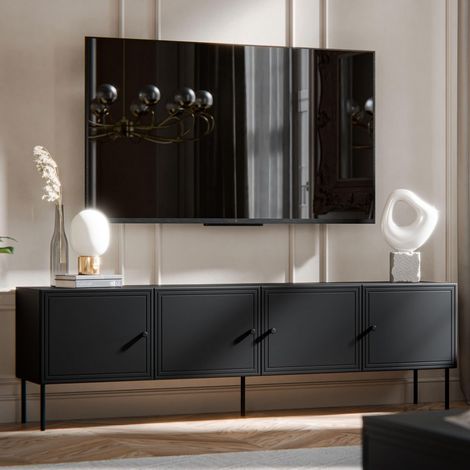 Meuble TV 200 cm noir mat 4 portes Pazol (1/5)