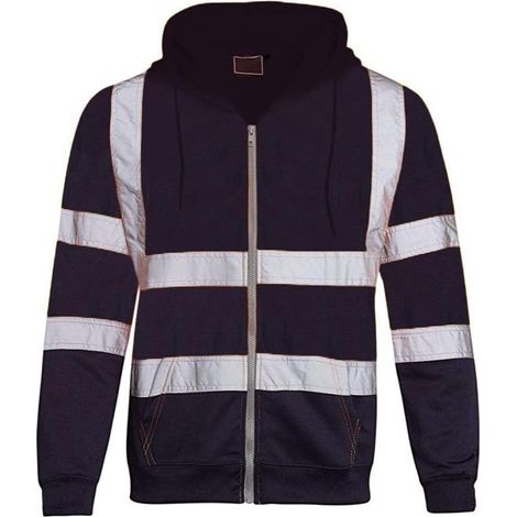 Veste polaire à capuche avec bande réfléchissante pour homme - Sweat à manches longues pour le printemps et l'automne - Usage quotidien décontracté - Noir, jaune, vert, orange - Manteau haute (1/5)