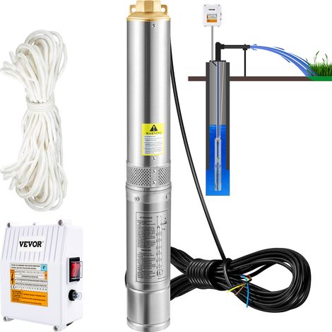 VEVOR Pompe Immergee pour Puits 110 L/min 44 m Pompe a Eau pour Puits Profond en Acier Inox, Pompe a Eau Electrique 370 W, Pompe de Puits Submersible Automatique Usage Domestique Agricole Industriel