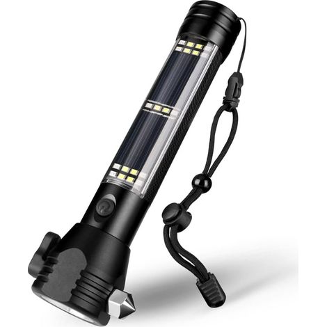 Solar-Taschenlampe, Auto-Taschenlampe, 268 Lumen, LED-COB-Licht, USB wiederaufladbar, taktische Multifunktions-Taschenlampe, Notfall-Werkzeug mit Fensterbrecher, Gürtelschneider, Kompass (1 Stück)