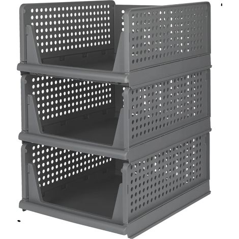 Aufbewahrungsboxen, stapelbarer Organizer, langlebiger Kunststoff, GRAU (1/2)