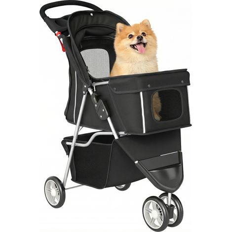 Chariot petit chien pliable panier coussin maille porte-gobelet 10 kg noir (1/5)