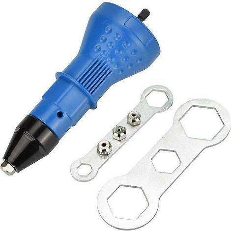 Adaptateur de pince à riveter, pistolet à riveter électrique en acier inoxydable, outil de rivetage avec buse et clé pour four, bricolage (bleu) (1/5)