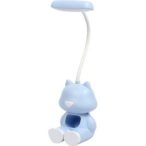 Lampe de bureau dessin animé pour enfants, lampe de lecture kawaii mignonne avec col de cygne flexible, rechargeable USB, petite veilleuse, cadeau pour garçons et filles, bleue (1/5)