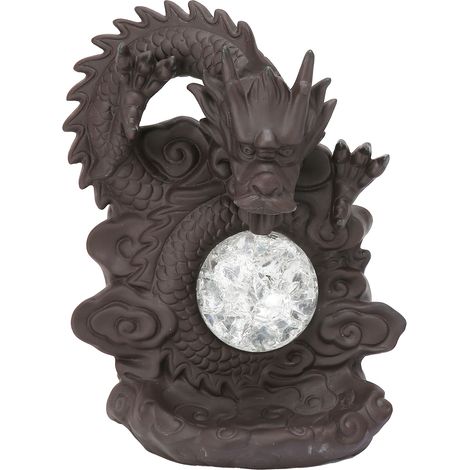 Brûleur d'encens à reflux en forme de dragon, ornement en porcelaine rouge avec éclairage LED créatif, décoration intérieure (1/5)