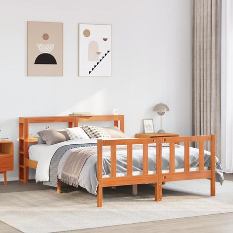 Bed Frame with Headboard without Mattress Wax Brown 135x190 cm Double vidaXL (1/5)
