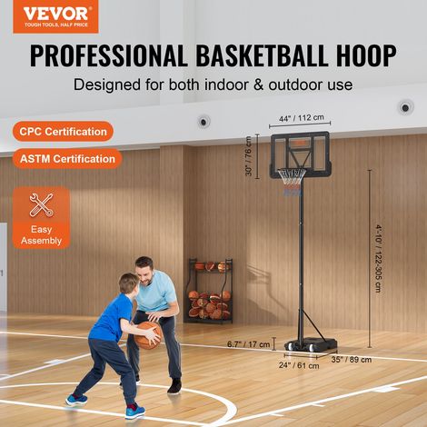 Panier de Basket Extérieur Intérieur Portable Réglable en Hauteur 122-305 cm Panneau de Basket 112 cm sur Pied à Roulettes avec Bas… (1/5)