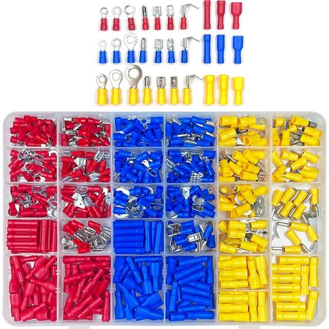 Aougo – Kit de 480 cosses électriques à sertir – 30 types étanches en fer avec isolation PVC – Pour réparations électriques rapides (1/5)