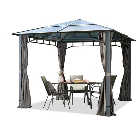 TOOLPORT ALU DELUXE Garden Gazebo 3x3 m waterproof approx. 8 mm polycarbonate roof pavilion 4 side walls/panels Party Tent grey