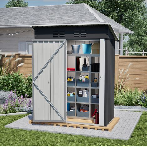 Gartenhaus Flachdach 152x84x182 cm, Geräteschuppen mit abschließbarer Metalltür, Ohne Fenster, 1,27 m² Stauraum, Wetterfestes Design für Gartengeräte, Schwarz (1/5)
