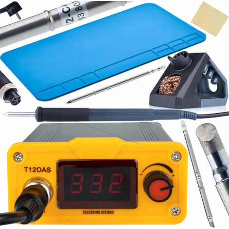 Rosfix Set Lötstation T12OAS – Elektrische Lötstation mit T12-BC4 & T12-D24 Spitzen + Silikonmatte  75 W, 200–450 °C  Schnellaufheizung  Temperaturanzeige  Löttechnik (1/5)