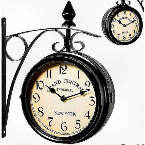 Horloge murale vintage à double face de gare, de couleur noire : (1/2)
