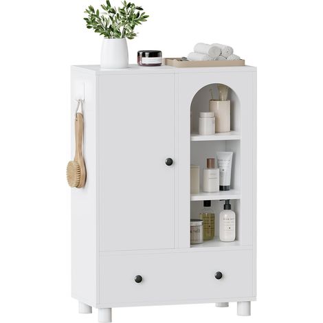 Meuble Salle Bain 60cm, Portes Tiroirs, 89cm, Blanc (1/5)