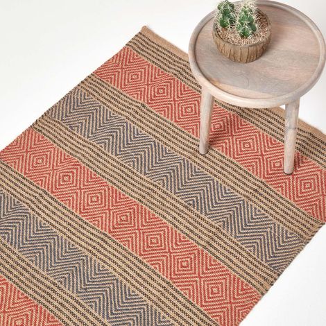 HOMESCAPES Multicolour Geometric Patterned Jute Rug, 66 x 200 cm