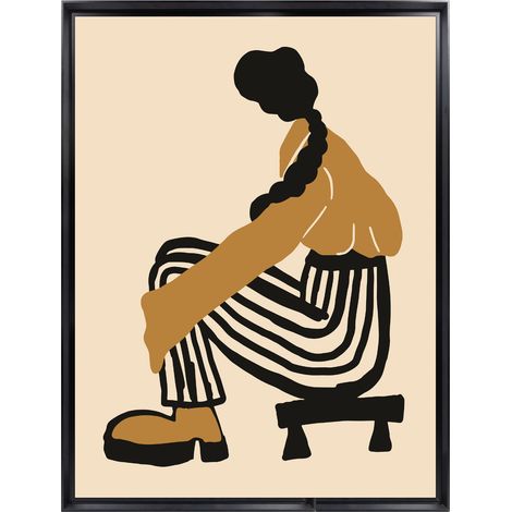Tableau mural encadré silhouette femme minimaliste 60x80 cm - Tableau Mural Décoratif - Image Encadrée Imprimée en HD - Impression 60x80 cm sur Fibres de Bois FSC - Finition Mate - Fabriqué en France (1/5)