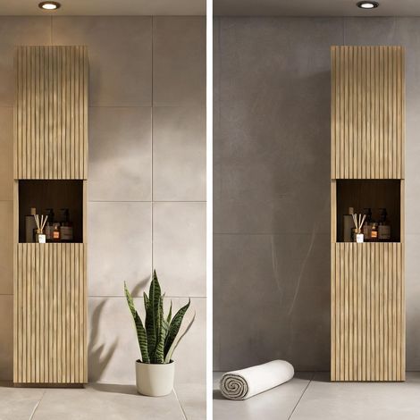 Meuble colonne de salle de bain en contreplaqué avec 2 portes (1/5)