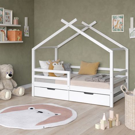 Lit cabane Luni, Blanc, 160 x 80 cm avec des boîtes de rangement, Vitalispa (1/5)