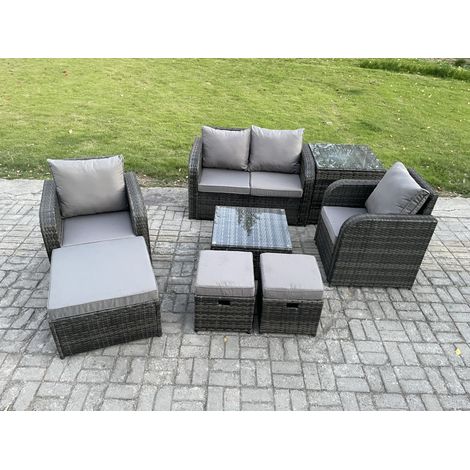 Fimous Rattan Garden Furniture Set Patio Conservatory Indoor Outdoor 8 Piece Set with Love Sofa Square Coffee Table 3 Footstools Side Table (1/5)