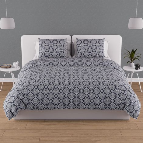 Parure Housse de Couette en Coton 57 Fils 260x240 cm Esmeralda Marine (1/5)