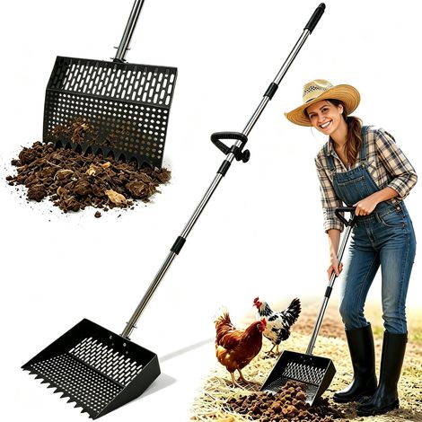 Pelle à déjections canines pour poulailler en acier inoxydable 304 - Angle réglable - Durable - Pelle à litière pour animaux de la ferme - Outils de nettoyage (noir) (1/5)