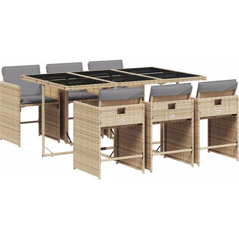 Set comedor de jardín 7 pzas con cojines ratán sintético beige vidaXL