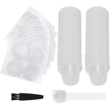 Juego de cápsulas de café desechables Nespresso con filtro para café molido y accesorios de cocina (30 cápsulas transparentes + 30 cucharas de papel de aluminio y cepillo de limpieza). (1/5)
