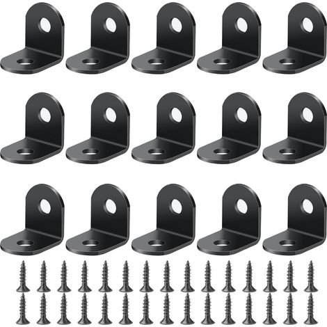 15 Pinces Equerre Support en Forme de L Equerres de Fixation en Acier Inoxydable 20x20x2mm avec 30PCS Vis pour Table Chaise Armoire (Noir) (1/5)