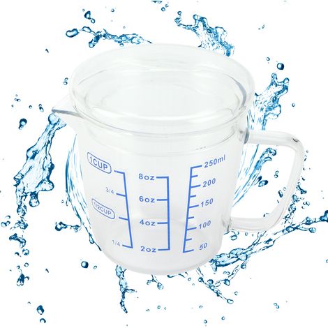 Tasse à mesurer en verre résistant à la chaleur, balance à lait, pichet doseur avec couvercle, ustensile de cuisine (250 ml) (1/5)