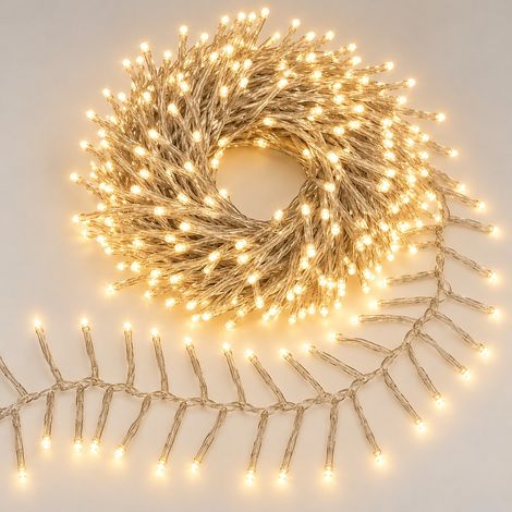Catena Luminosa Natalizia Cluster Millepiedi a Grappolo 2000 LED Luce Calda 40 Metri Cavo Trasparente Timer 8 Giochi Luminosi IP44 per Albero Natale Esterno Interno (1/4)