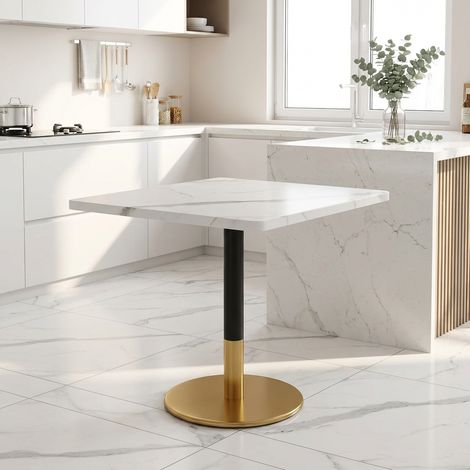 Tavolo da pranzo rettangolare 80x60 cm per 2 persone, MDF e metallo, bianco e nero (1/5)