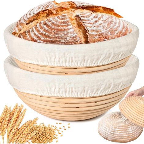 Panier De Fermentation En Rotin - Forme Ronde 23x8,8cm - Pour Pain Au Levain - Lavable À La Main Et Machine - Lot De 2 (1/5)