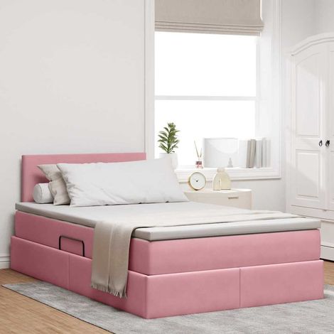 Bett mit Stauraum und LED mit Matratze Rosa 120 x 200 cm Samt