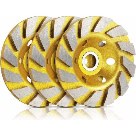 3-Piece Turbo-Row Diamond Concrete Cutting Disc Set, Suitable for Sand and Concrete Walls, Concrete Floors, Granite, Marble, Masonry and Concrete, Yellow (1/5)