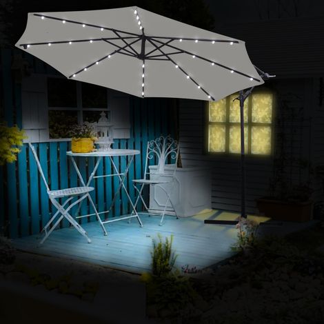 3M Patio Hanging LED Parasol Garden Sun Shade Banana Umbrella Cantilever Grey
