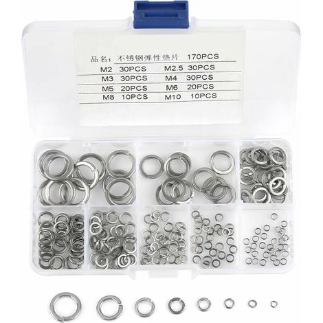 Set di 180 rondelle elastiche in acciaio inossidabile 304, 8 misure, kit di rondelle elastiche M2 M2,5 M3 M4 M5 M6 M8 M10