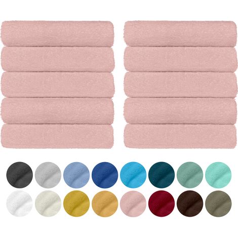 Set 10 Teli Asciugamani In Cotone Professionali 50 x 95 Cm Vari Colori Qualità Hotel 350Gr Salviette Tinta Unita Salvietta Spugna Albergo Rosa