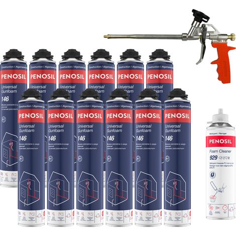Pack de 12 mousses PU + 1 pistolet + 1 nettoyant mousse PU