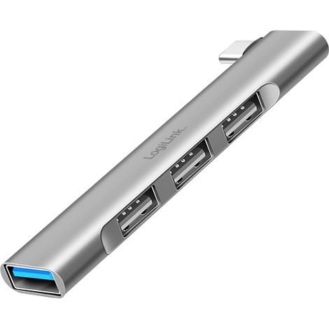 Hub USB-C LogiLink, 4 puertos USB-A, ultradelgado, 1 puerto USB 3.0, 3 puertos USB 2.0, aluminio, Plug & Play, compatible con Thunderbolt 3/4, color plata. (1/5)