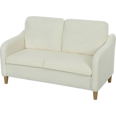Zweisitzer-Sofa aus cremefarbenem Bouclé-Stoff mit Kissen, gepolsterter Sitzfläche, Maße 137 x 69 x 82 cm