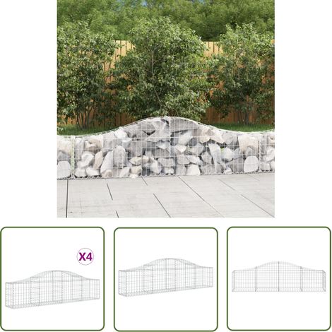 The Living Store Gabionen mit Hochbogen 4 Stk. 200x30x40/60 cm Verzinktes Eisen - Gabionen - Gartenzaun - Dekorative Elemente - Gartendeko - Stauraum (1/5)