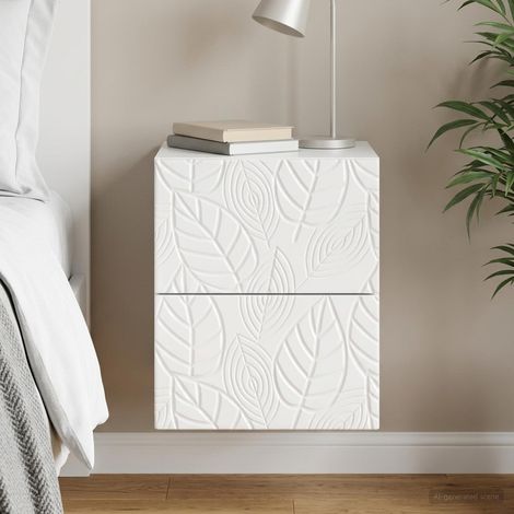 Table de chevet murale 2 tiroirs en bois blanc brillant 34,5 x 33 x 40 cm, 10.2kg - PANGIVO (1/5)
