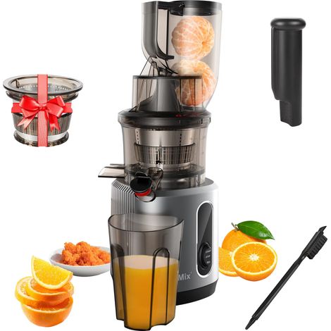 Extracteur de jus à froid 200 W, presse-fruits à mastication lente, goulotte 75 mm, vitesse 40-65 tr/min, adapté aux fruits et légumes entiers (1/5)