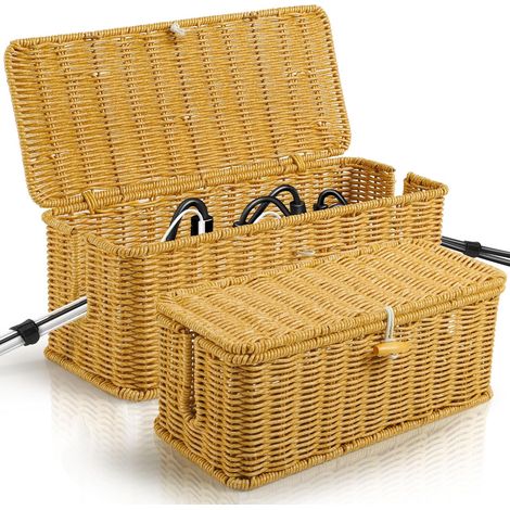 Lot de 2 Boîte Rangement pour Cable avec Couvercle, Boîte D'organisation des Câbles en Rotin, Boite Multiprise pour Cacher et Organiser Les Câbles, Grande et Moyenne Boite Cache Cable (1/5)